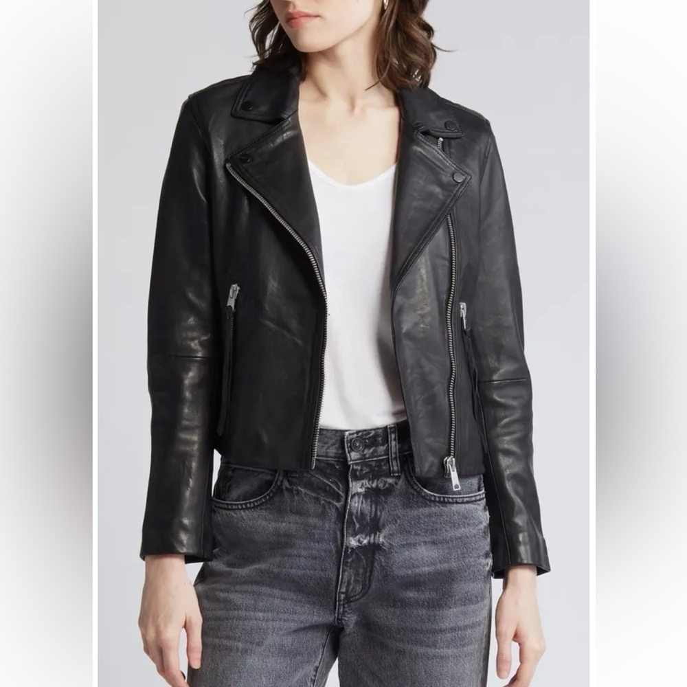 All Saints Dalby Slim Fit Leather Biker Jacket